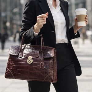 Michael Rome Croc Embossed Leather Satchel